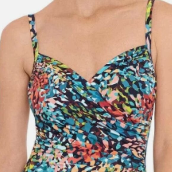 NWT! Swim Solutions Multi Color Surplice Slimming Printed One Piece Swimsuit NEW - Picture 4 of 4